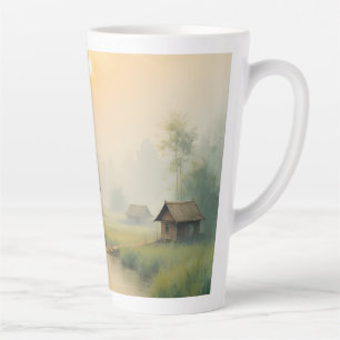 Vietnamesisches Morgennebel-Dorf Wasserfarbenkunst Milchtasse