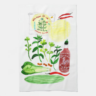 Vietnamesisches Reis-Papierrolls-Rezept-Aquarell Geschirrtuch