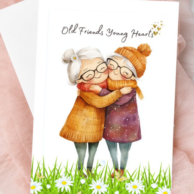 Vieux amis Jeunes Coeurs Carte de voeux vierge (Old Friends, Young Hearts Blank Greeting Card)