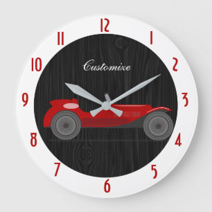 Vieux bolide rouge Personnaliser Grande Horloge mu