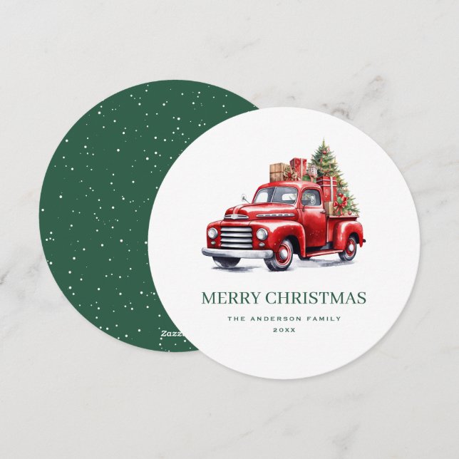 Vieux Camion Rouge Vert Joyer Carte de Noël (Devant / Derrière)