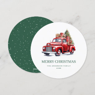 Vieux Camion Rouge Vert Joyer Carte de Noël