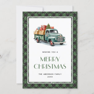 Vieux Camion Vert Plaid Joyeux Carte de Noël