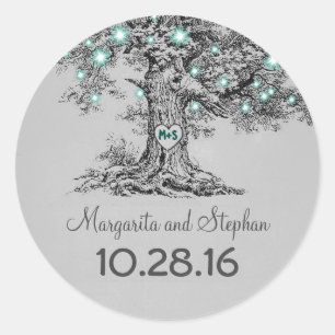 Vieux chêne feux turquoises autocollants de mariag