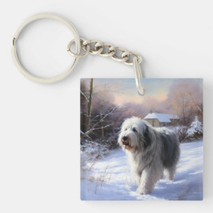 Vieux chien de berger anglais Laissez neige Noël