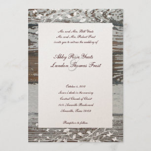 Vieux faire-part de mariage floral en bois--Teinte