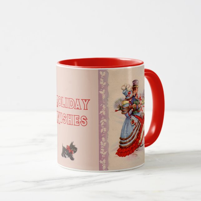 Vieux mode Noël Shopping Café Mug (Devant droit)