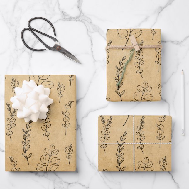 Vieux papier Texture & Ligne Art Eucalyptus  (Recto)