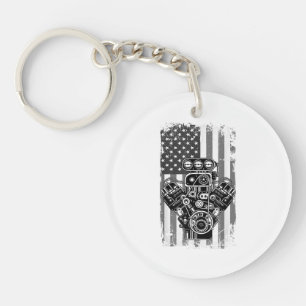 Vieux Véhicule Musclé Piston Drapeau Américain Drô