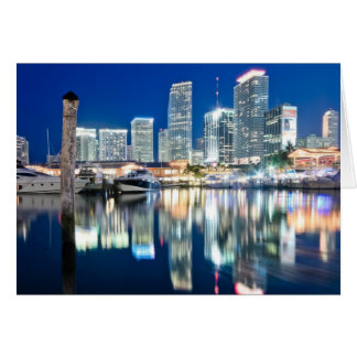 View of skyline with reflection in water, Miami