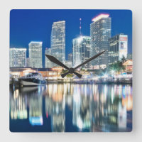 View of skyline with reflection in water, Miami