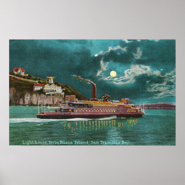 View of Yerba Buena Island Lighthouse at Night Poster (Vorne)