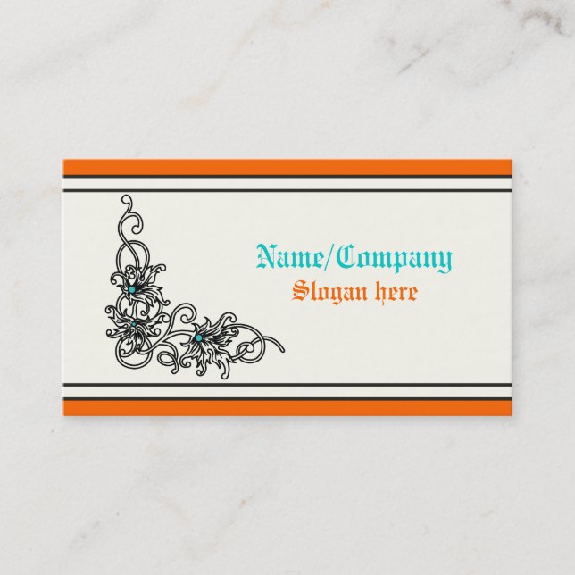 Vigne fleurie noir turquoise orange carte de visit (Devant)