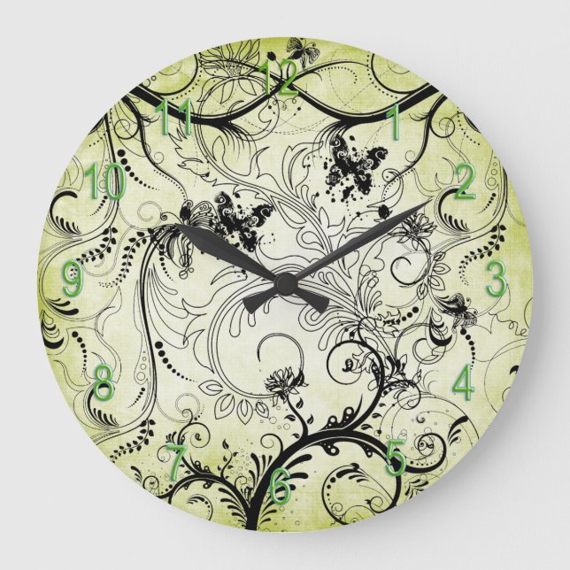 Vignes à feuilles tourbillonnant Horloge ronde (Recto)