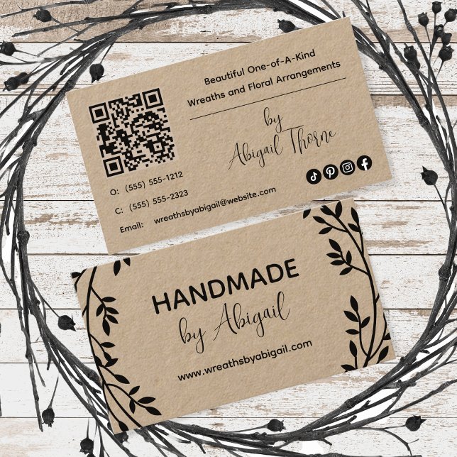 Vignes de couronnes faites main | Carte de visite  (Wreath Vines Handmade Handcrafted Real Kraft Paper Business Card)