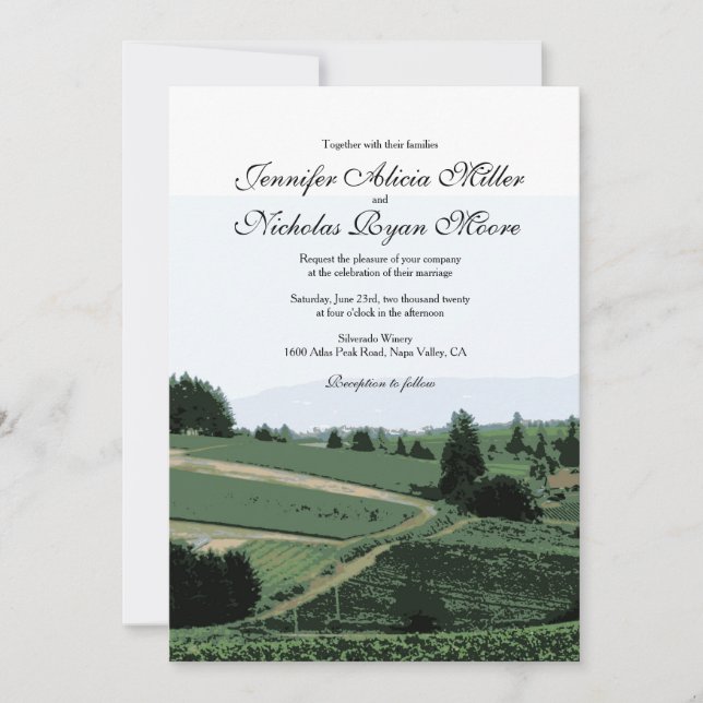 Vignoble Paysage Faire-part de mariage vinicole (Devant)