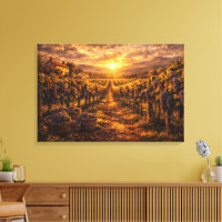 Vignoble Récolte Dorée Raisins Art Mural Vin