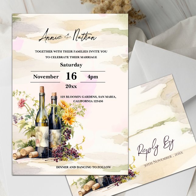 Vignoble Romantique Grapevine Faire-part de mariag (Vineyard Romantic Grapevine Wedding Invitation)