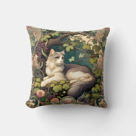 Vignoble verdoyant Art Nouveau Chat Coussin