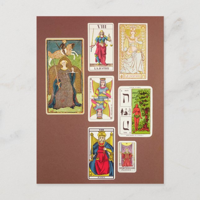 VIII justice, sept cartes de tarot (Devant)