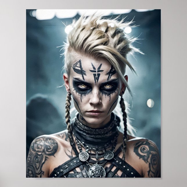 Viking Arbeiterin mit rundem Tattoo und Kriegszeic Poster (Vorne)