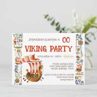 Viking Birthday Invitation Boys 1–7 Galleon ship Einladung