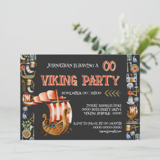 Viking Birthday Invitation Boys 1–7 Navy blue red Einladung