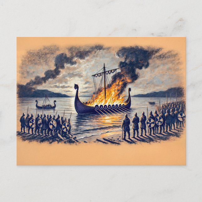 Viking Burial in Pastel Chalk Zeichnend Postkarte (Vorderseite)
