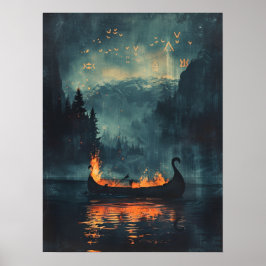 Viking Burial Ship Norse Samhain Halloween Poster