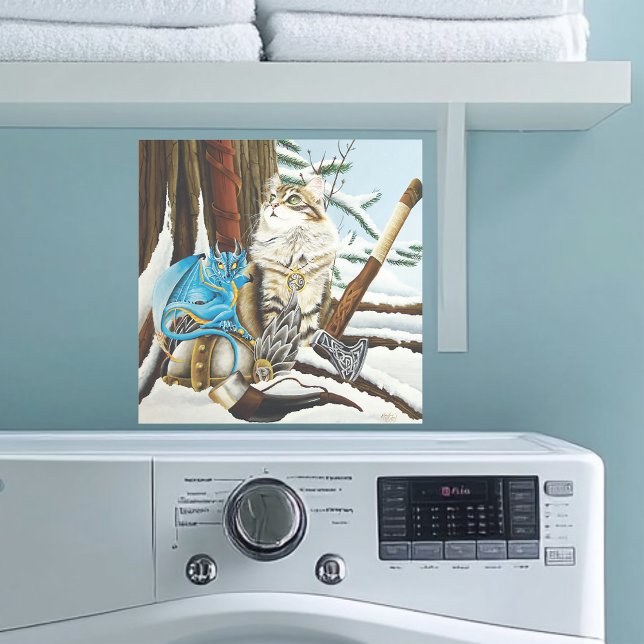 Viking Cat Blue Dragon Aufkleber (Von Creator hochgeladen)