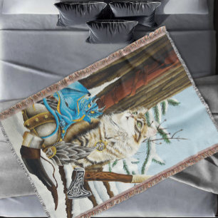 Viking Cat Blue Dragon Decke