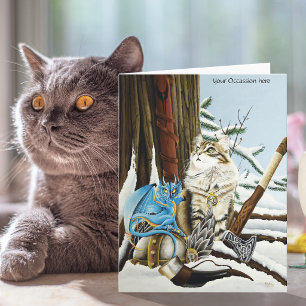 Viking Cat Blue Dragon Karte