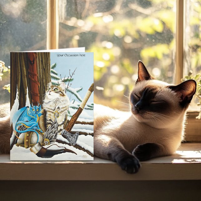 Viking Cat Blue Dragon Karte (Von Creator hochgeladen)