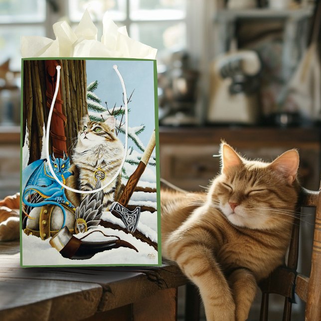 Viking Cat Blue Dragon Mittlere Geschenktüte (Von Creator hochgeladen)