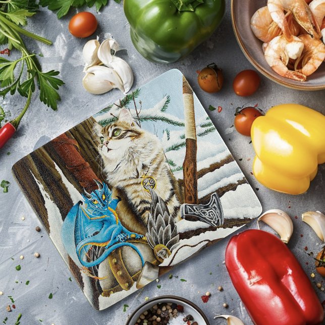 Viking Cat Blue Dragon Schneidebrett (Von Creator hochgeladen)