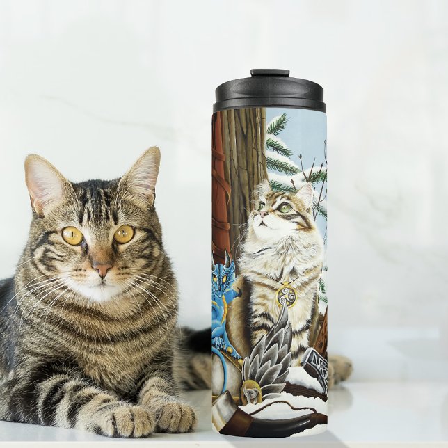 Viking Cat Blue Dragon Thermosbecher (Von Creator hochgeladen)