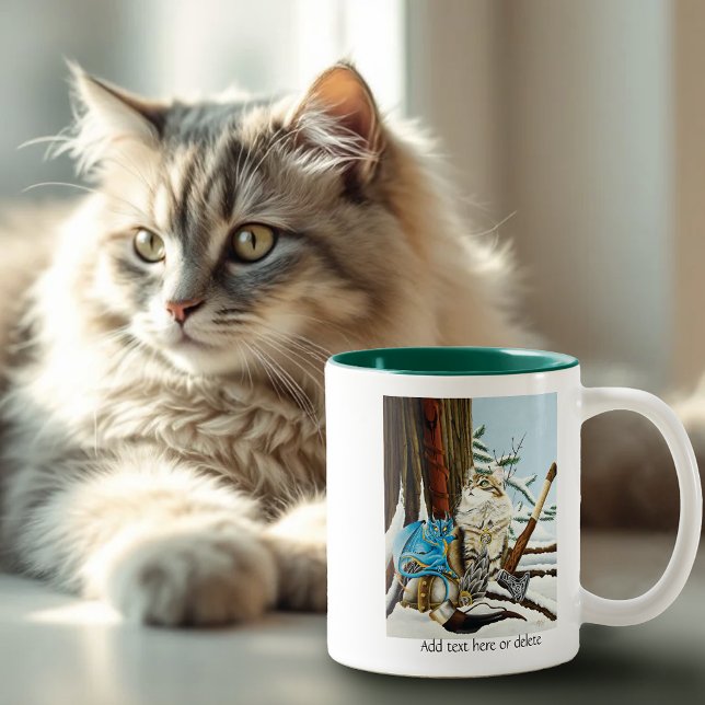 Viking Cat Blue Dragon Zweifarbige Tasse (Von Creator hochgeladen)
