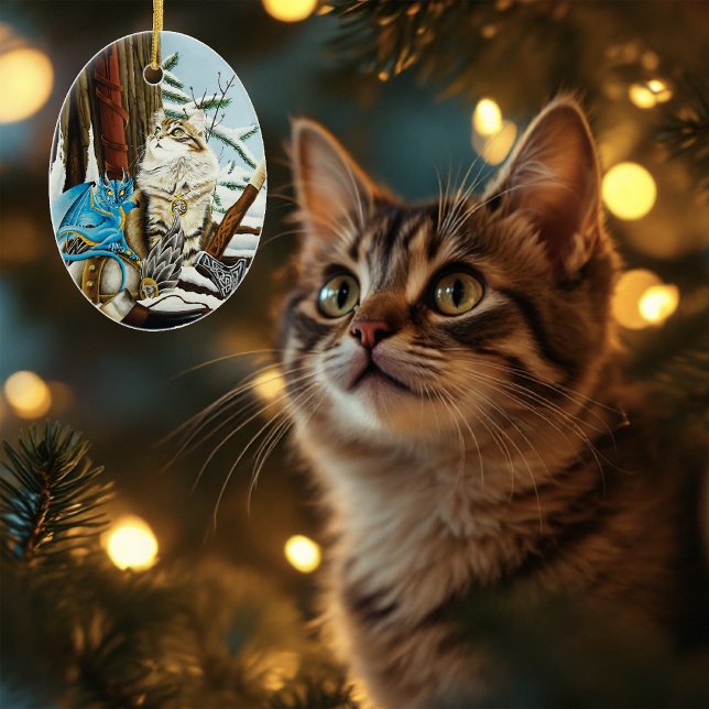 Viking Cat und Blue Dragon Keramik Ornament (Von Creator hochgeladen)