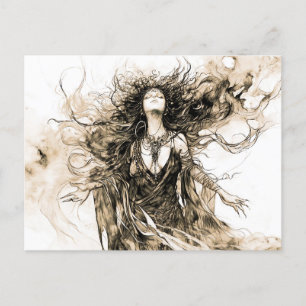 Viking Deity Sketch Drawing of Norse Goddess Hel Postkarte