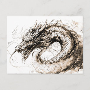 Viking Deity Sketch Pen Drawing Midgard snake Postkarte