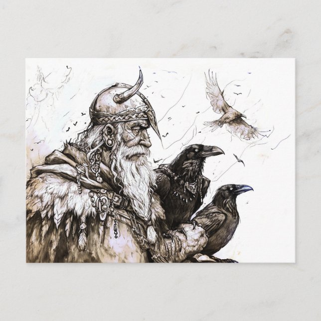 Viking Deity Sketch Pen Drawing of Norse God Odin Postkarte (Vorderseite)