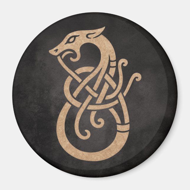 Viking Dragon Knot - Alte Nord-Symbol auf schwarz Magnet (Vorne)