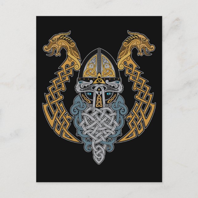 Viking Dragon Valknut Helmet Valhalla God Odin Postkarte (Vorderseite)