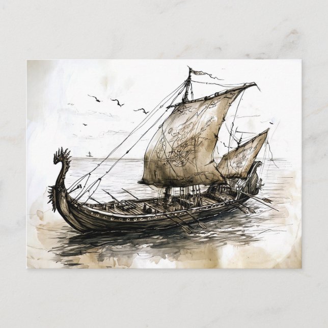 Viking Drawing of a Norse Viking ship Postkarte (Vorderseite)