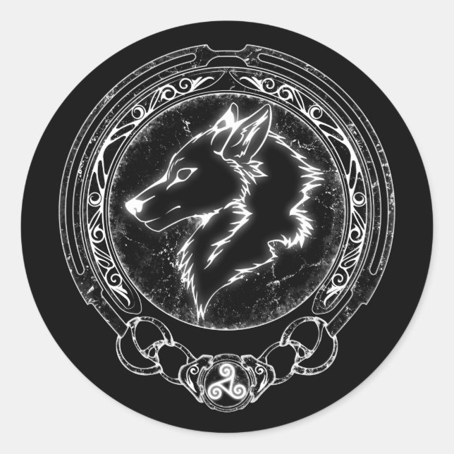 Viking Fenris Wolf und Valknut Classic Round Stick Runder Aufkleber (Vorderseite)