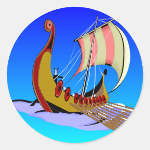 Viking Galley Ship #002 Runder Aufkleber