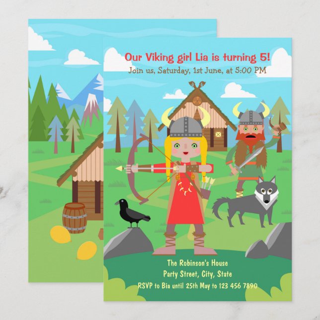 Viking Girl Birthday Party Einladung (Vorne/Hinten)