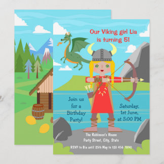 Viking Girl mit Dragon Birthday Party Einladung
