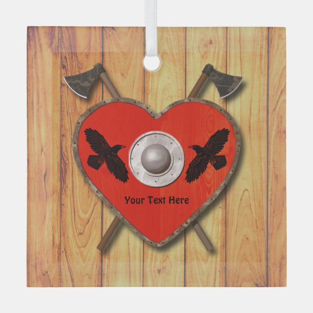 Viking Heart Shield - Raven Ornament Aus Glas (Vorderseite)