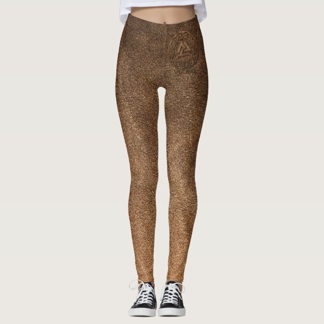 Viking-Kriegers-Leder-Druck Leggings (Vorderseite)
